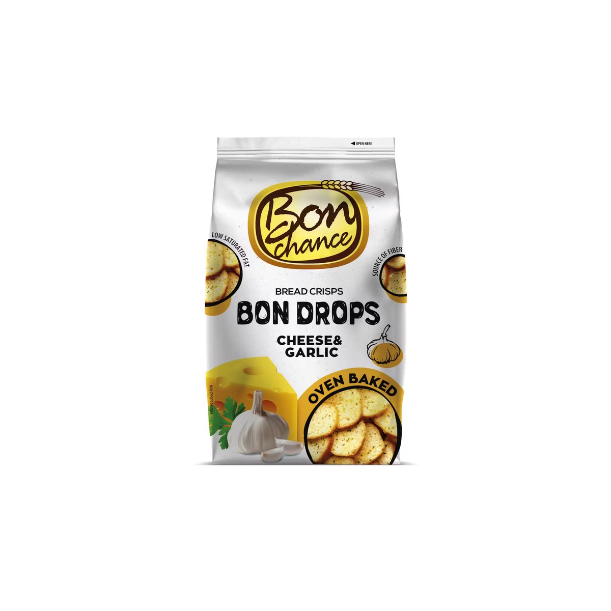 Duonos traškučiai BON DROPS, su sūriu ir česnakais, 70 g