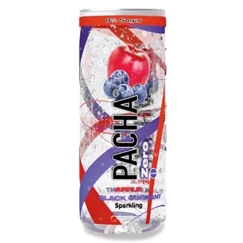 Gazuotas gaivusis gėrimas PACHA Zero (OBUOLIŲ IR JUODŲJŲ SERBENTŲ SK.), 250 ml