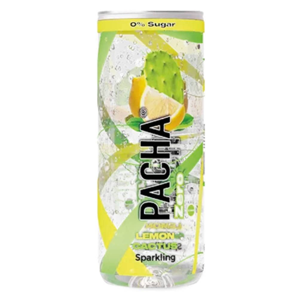 Gazuotas gaivusis gėrimas PACHA Zero (CITRINŲ IR KAKTUSŲ SK.), 250 ml