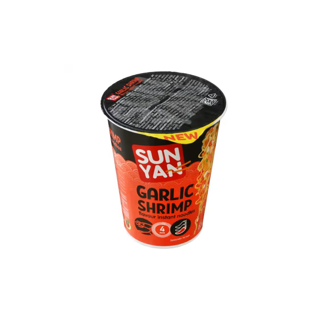 Greitai paruošiami makaronai česnakinės krevetės skonio SUN YAN, 65 g