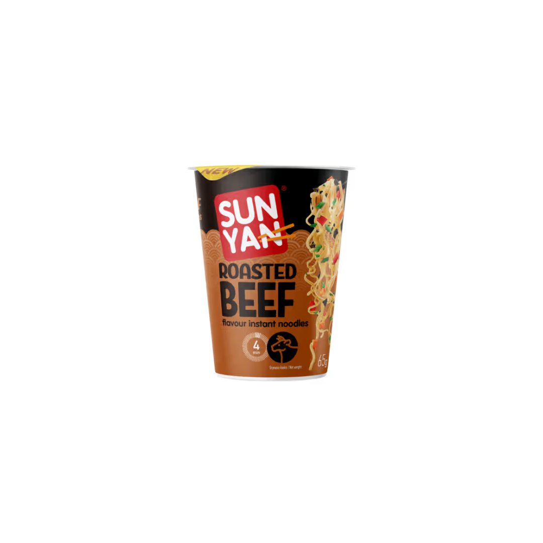 Greitai paruošiami makaronai kepintos jautienos skonio SUN YAN, 65 g
