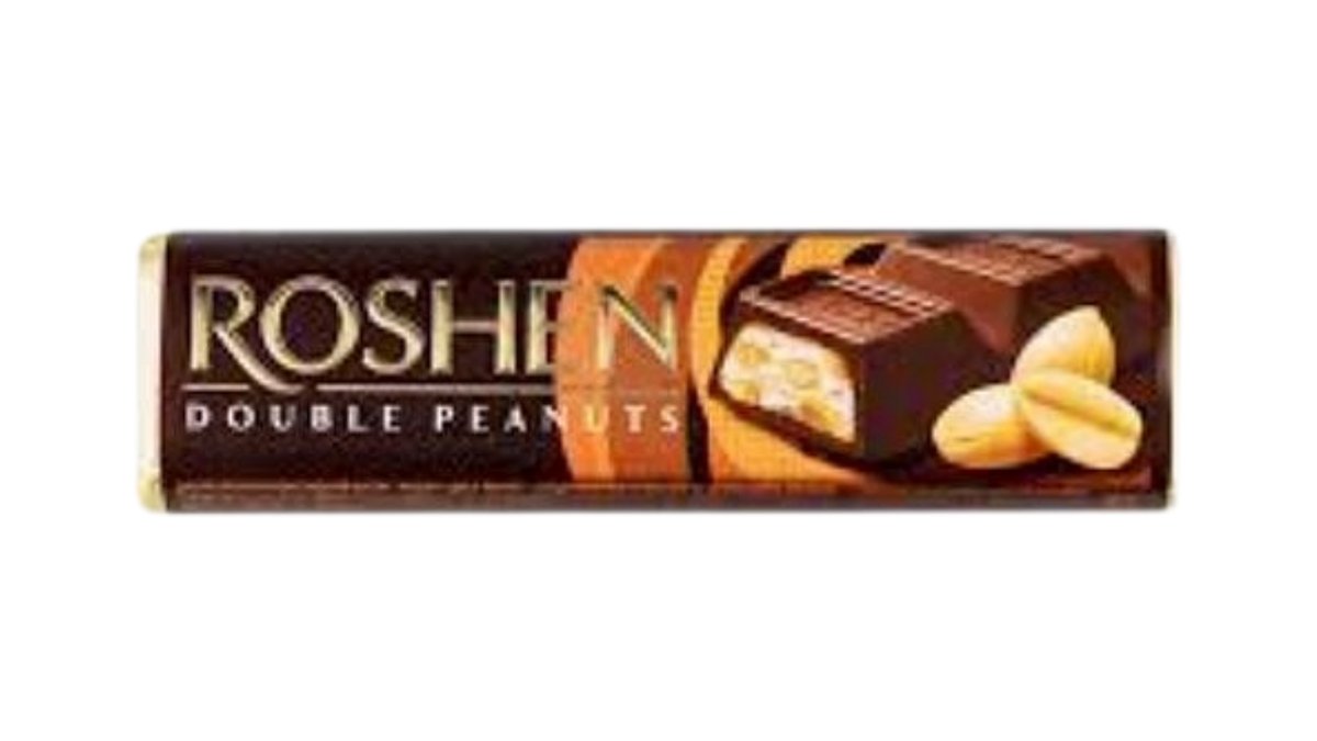 Pieninio šokolado batonėlis "ROSHEN" su žemės riešutais ir žemės riešutų kremo įdaru 39g