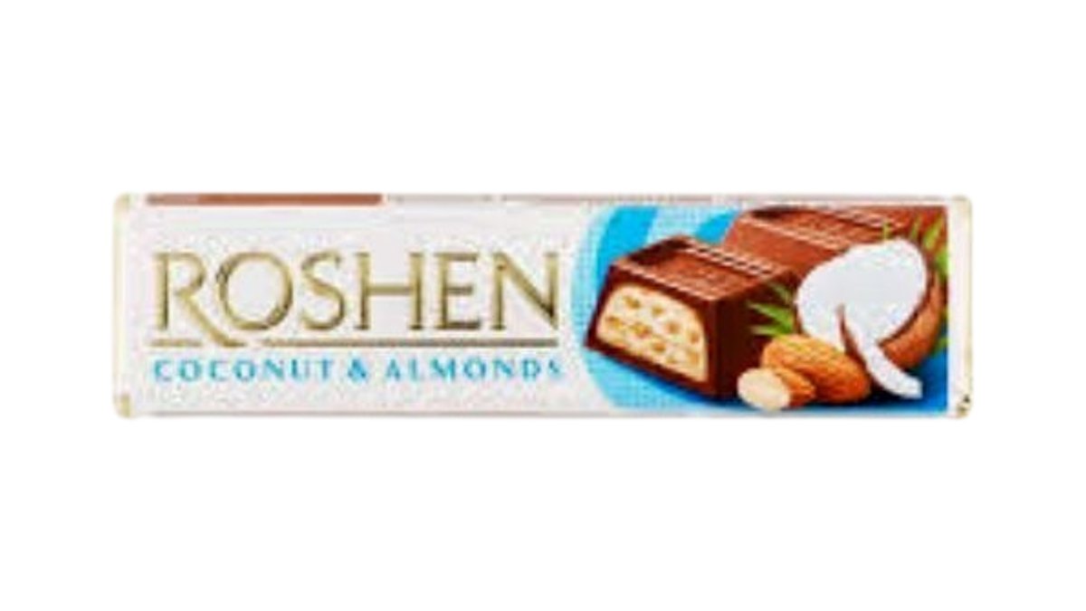 Pieninio šokolado batonėlis "ROSHEN" su migdolais ir kokosiniu įdaru 38g