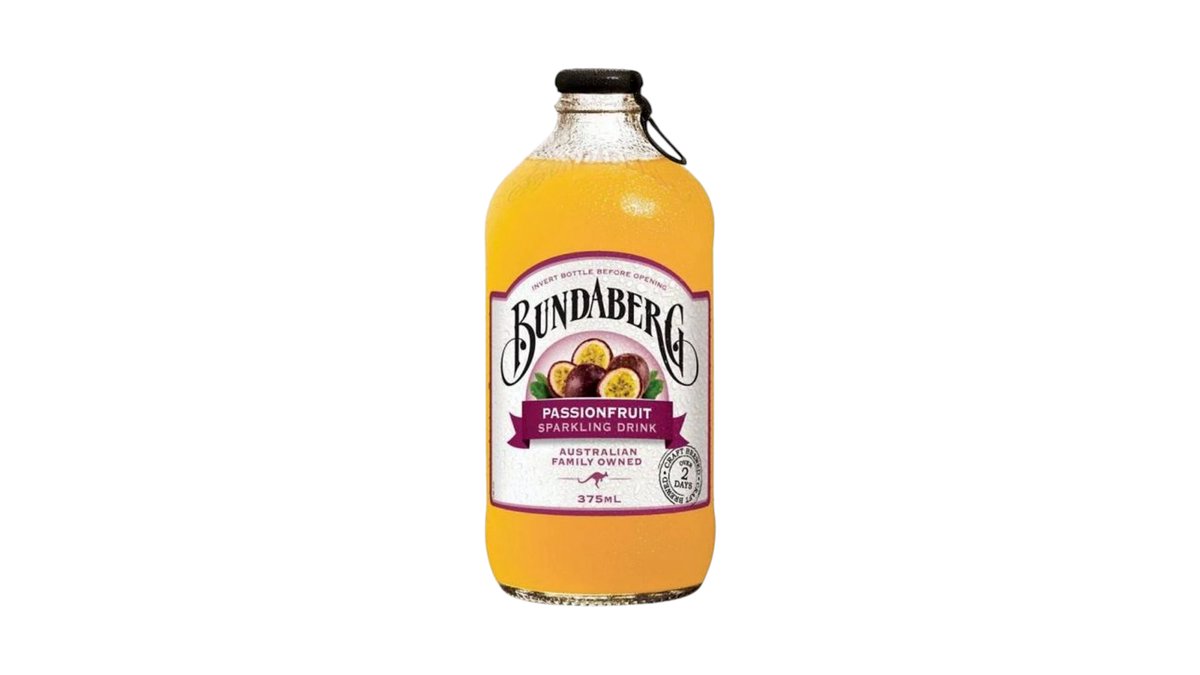 Gazuotas pasiflorų skonio gaivusis gėrimas " BUNDABERG" 375ml.